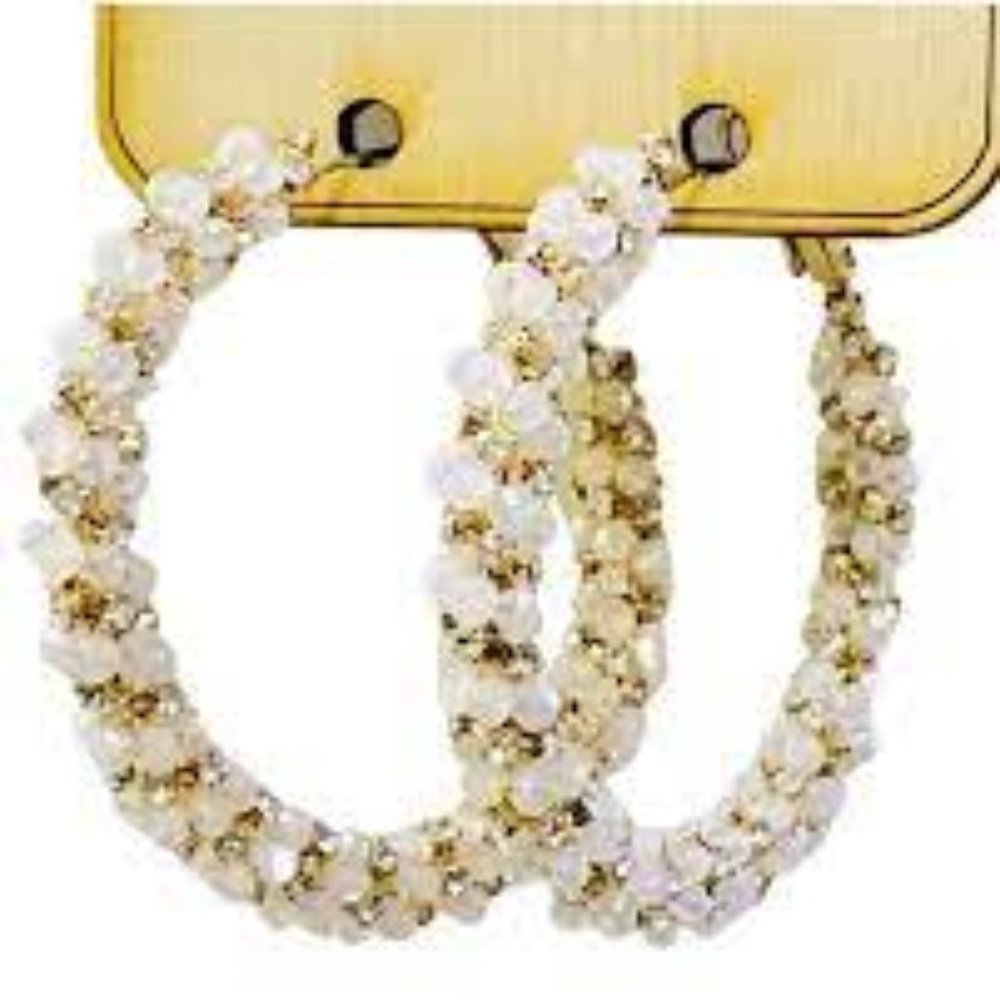 BNWT Pink Panache Cream Bead Wrapped Hoop Earring